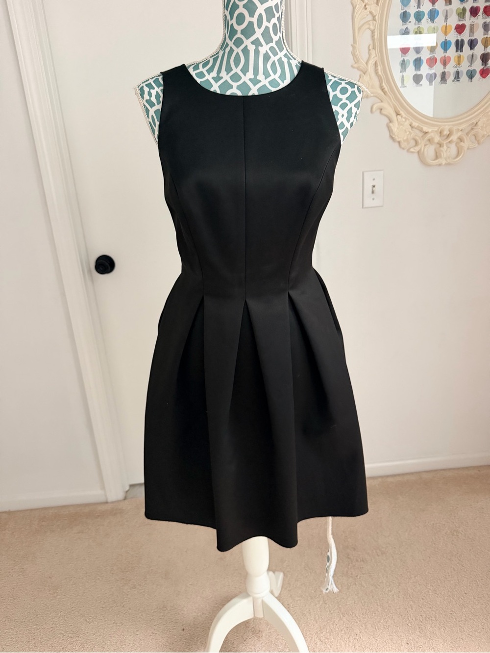 Cynthia Rowley Black Sleeveless Pleated Mini Dress